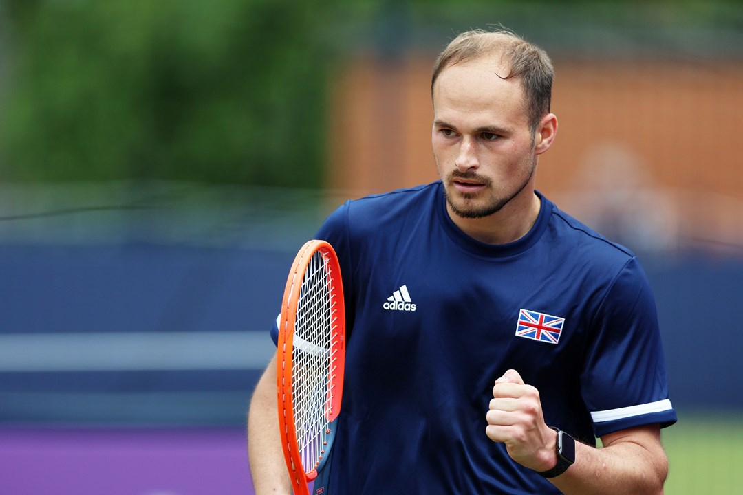 Dominic Iannotti of Great Britain celebrates against Archie Graham of Australia during the Learning Disability Singles match on Day Six of the cinch Championships at The Queen's Club on June 22, 2024 in London, England.