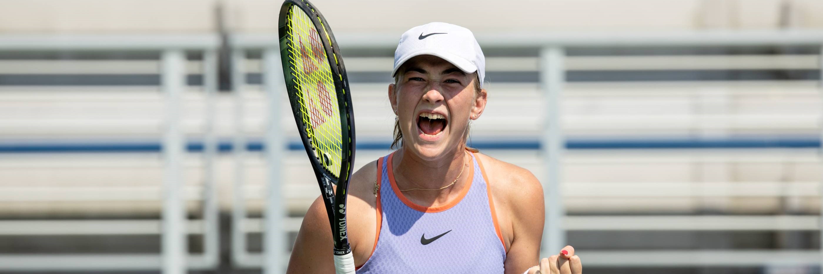 Mika Stojsavljevic celebrates reaching the semi-finals of the girls' singles at the US Open