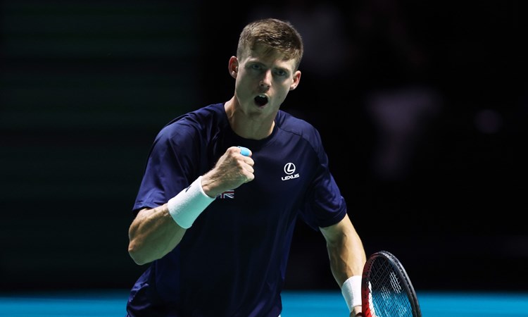 Billy Harris fist pumping in celebration at the Davis Cup