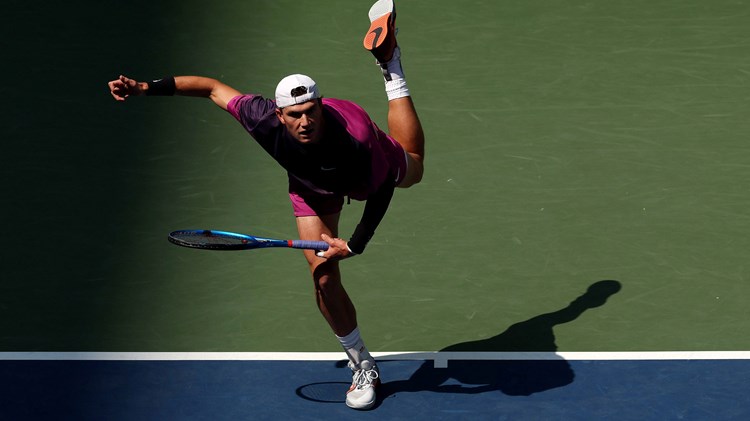 Jack Draper after hitting a serve at the US Open