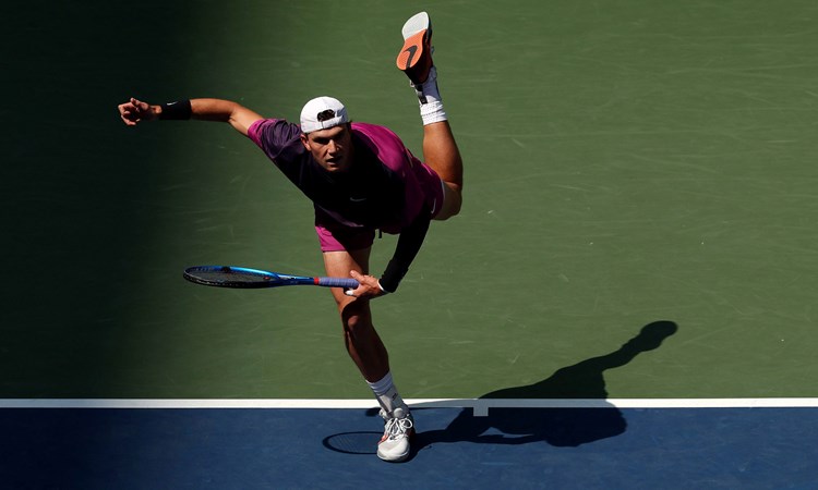 Jack Draper after hitting a serve at the US Open