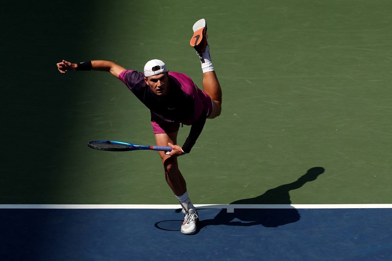 Jack Draper after hitting a serve at the US Open