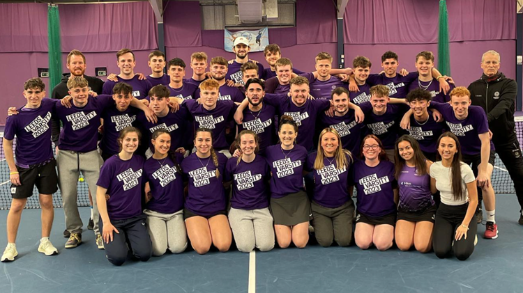 The Leeds Beckett University tennis squad lined up in three rows