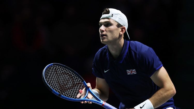 Jack Draper in action during the Davis Cup playing against Francisco Cerundolo