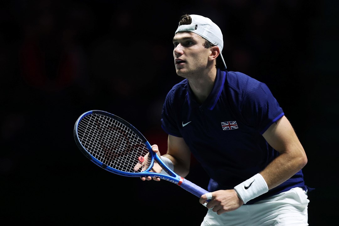 Jack Draper in action during the Davis Cup playing against Francisco Cerundolo