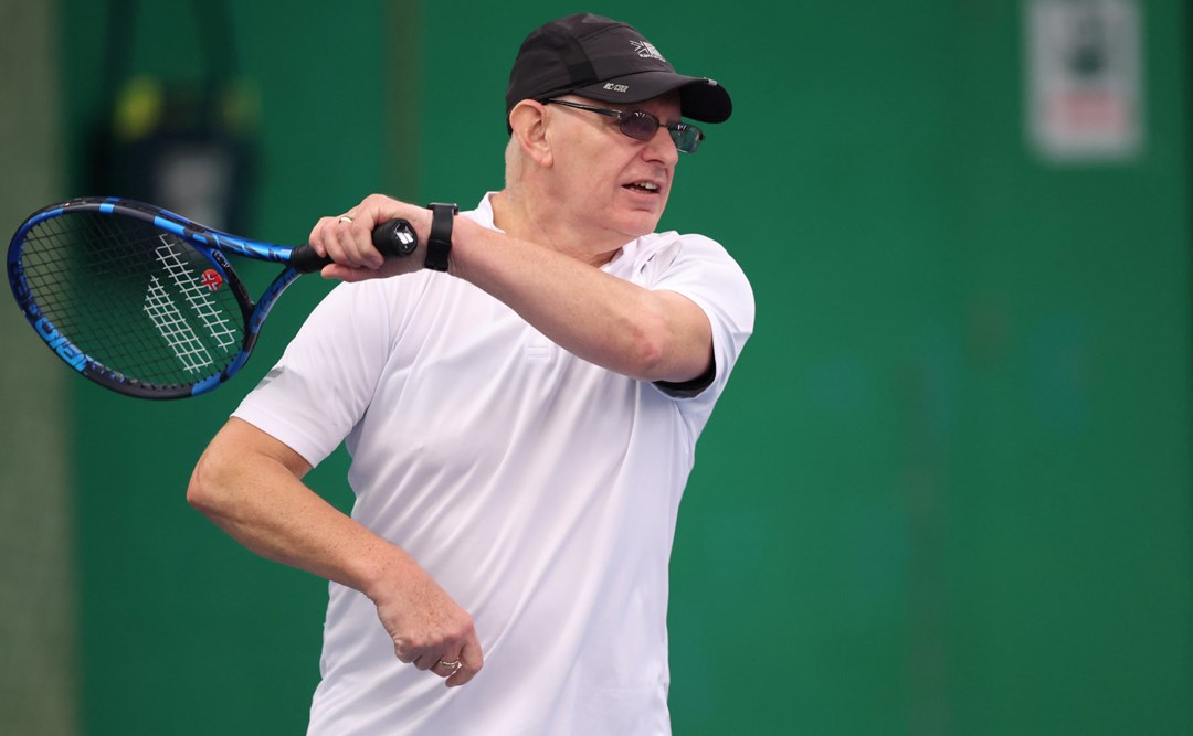 Jim Currie during Visually Impaired Tennis National Finals 2022 match at Wrexham Tennis Centre on November 20, 2022 in Wrexham, Wales. 