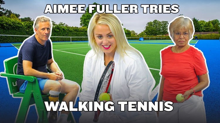 Adam Hills, Aimee Fuller & Age UK take on walking tennis