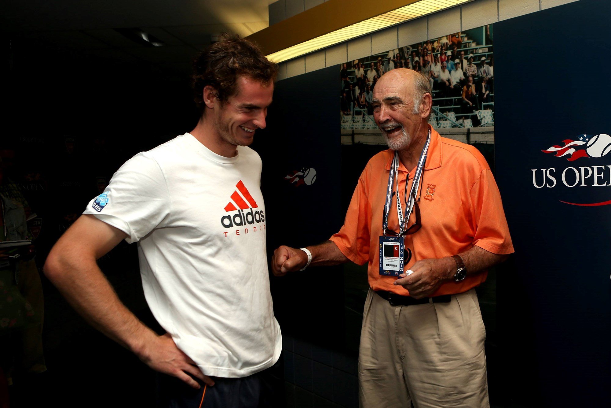 Andy Murray laughs with actor Sean Connery after his 2012 US Open semi-final win over Tomas Berdych