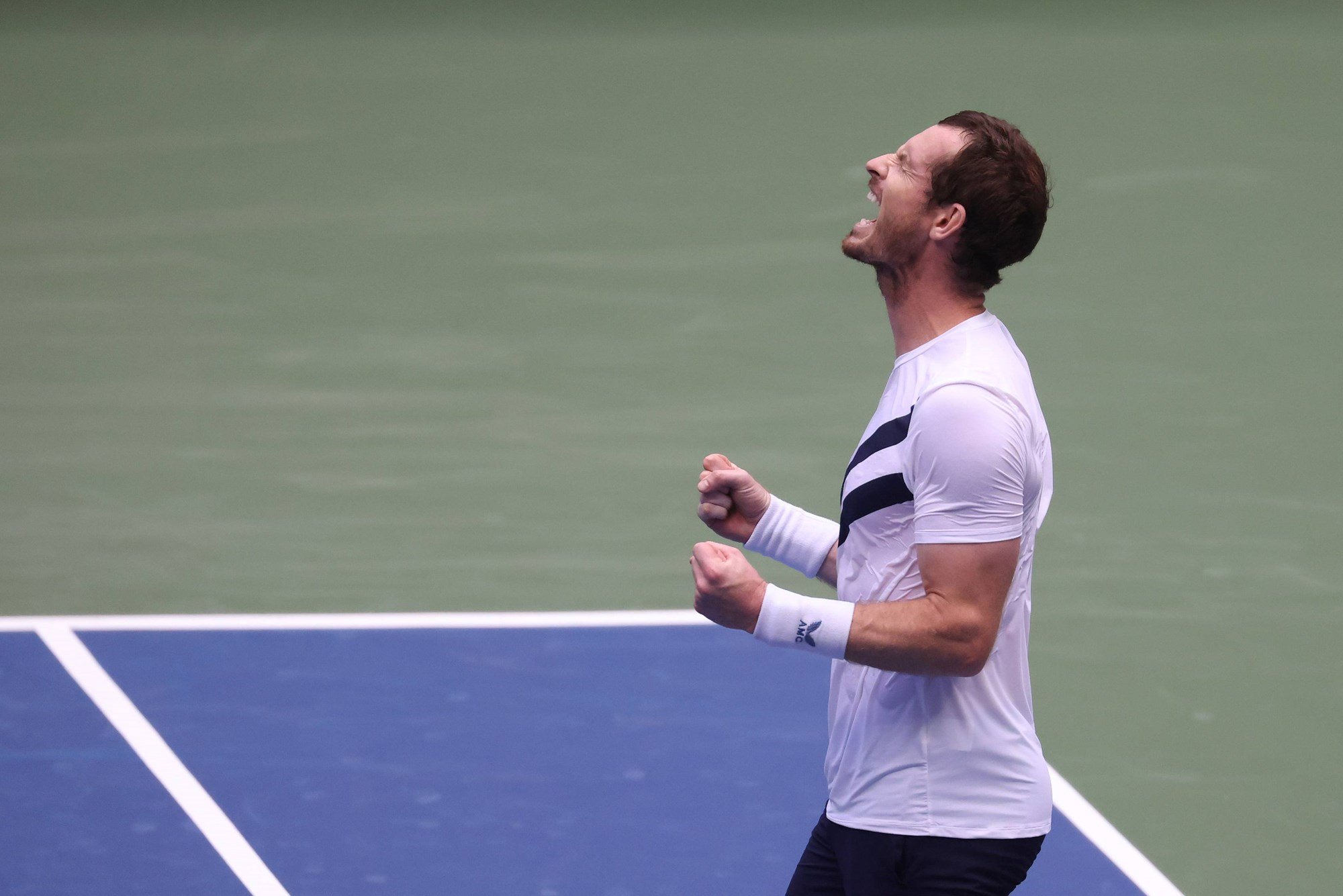 Andy Murray of Great Britain celebrates winning during his men's singles first round match against Yoshihito Nishioka of Japan on day two of the 2020 US Open