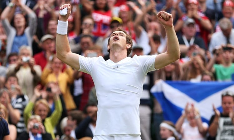 Andy Murray celebrates winning a five-set epic against Fernando Verdasco at Wimbledon 2013 to progress to the semi-finals