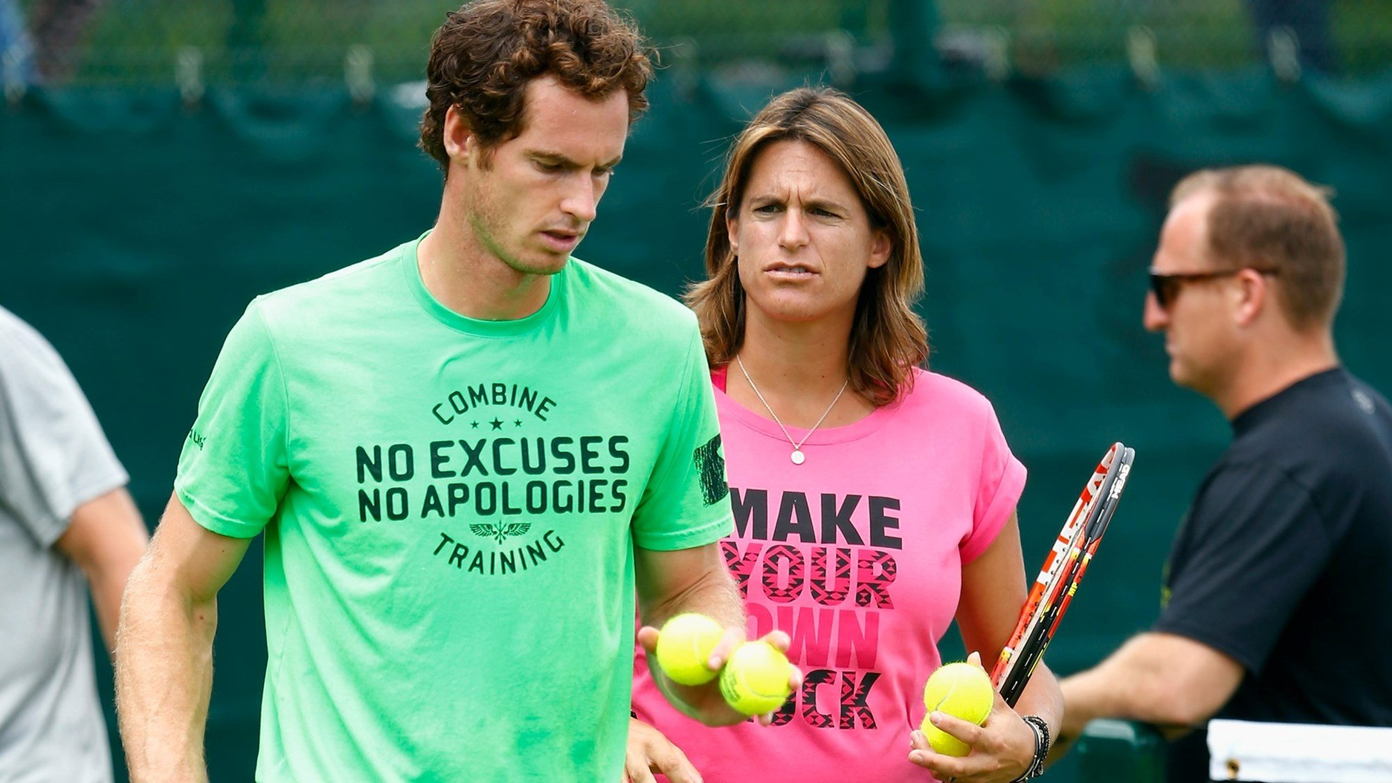 Andy Murray  practices with Coach Amelie Mauresmo during Wimbledon in 2015