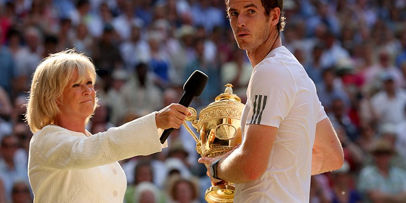 Sue Barker interviewing Andy Murray after his win at Wimbledon