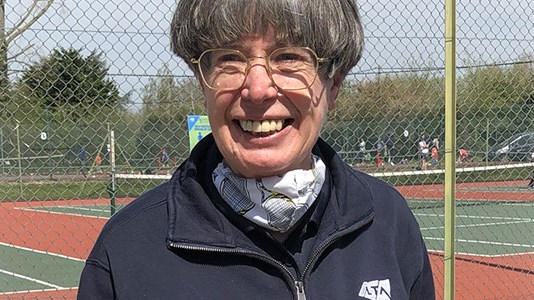 Alison Jackson the winner of the official of the year at the 2021 LTA tennis awards smiling for a picture
