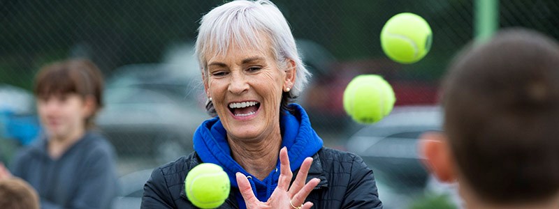 Judy Murray catching tennis balls