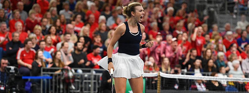 Katie Boulter celebrating at the Fed cup at Bath University