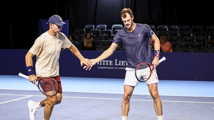 John Peers and Jamie Murray high five during the European Open in Belgium