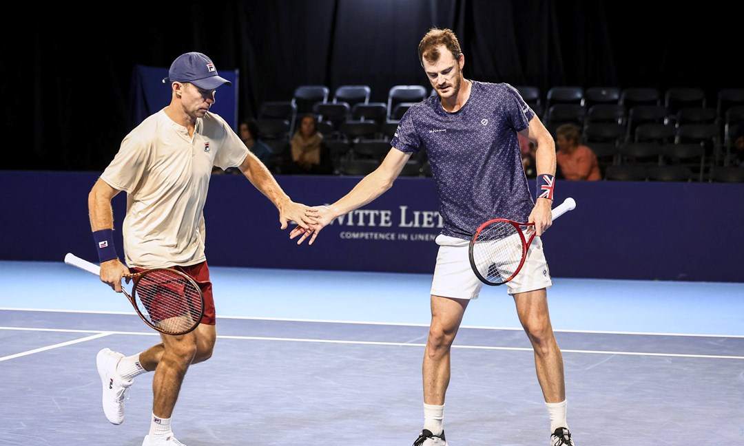 John Peers and Jamie Murray high five during the European Open in Belgium