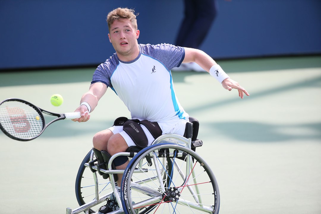 Alfie Hewett reaches for a forehand