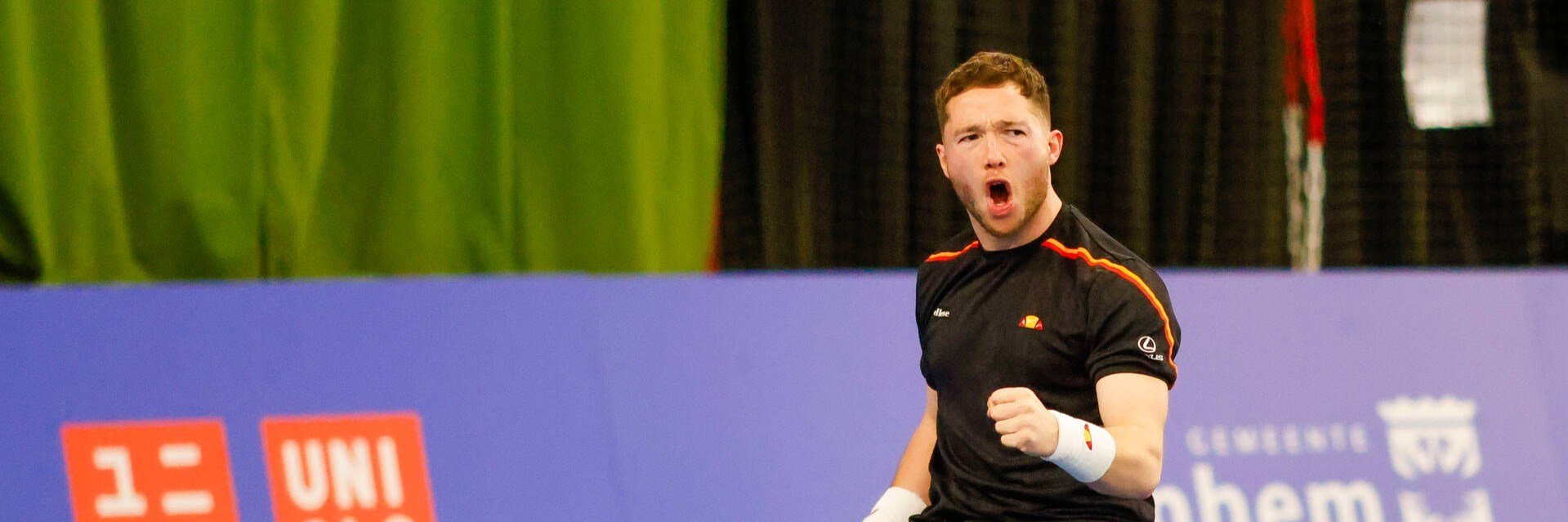 Alfie Hewett gives a fist pump during match action at the Wheelchair Tennis Masters