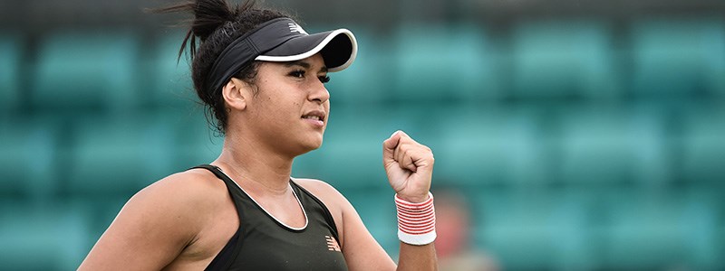 Heather Watson with a fist pump after a tennis shot