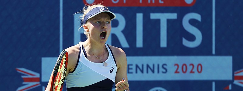 Harriet Dart celebrating a winning shot at the Battle of the Brits 2020 tournament