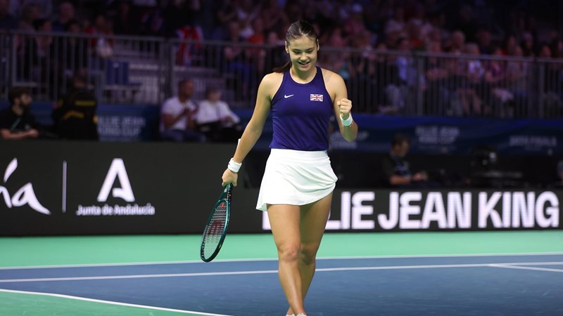 Emma Raducanu smiles during her victory against Jule Niemeier at the Billie Jean King Cup