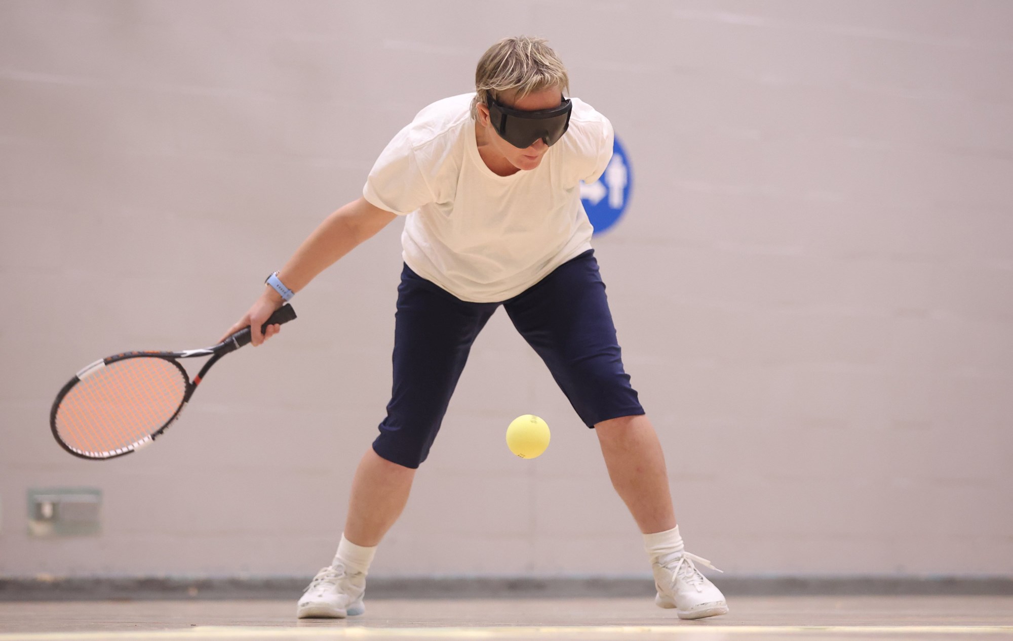 Bianka Graeming competes during the Visually Impaired Tennis National Finals 2023 at Wrexham Tennis Centre.