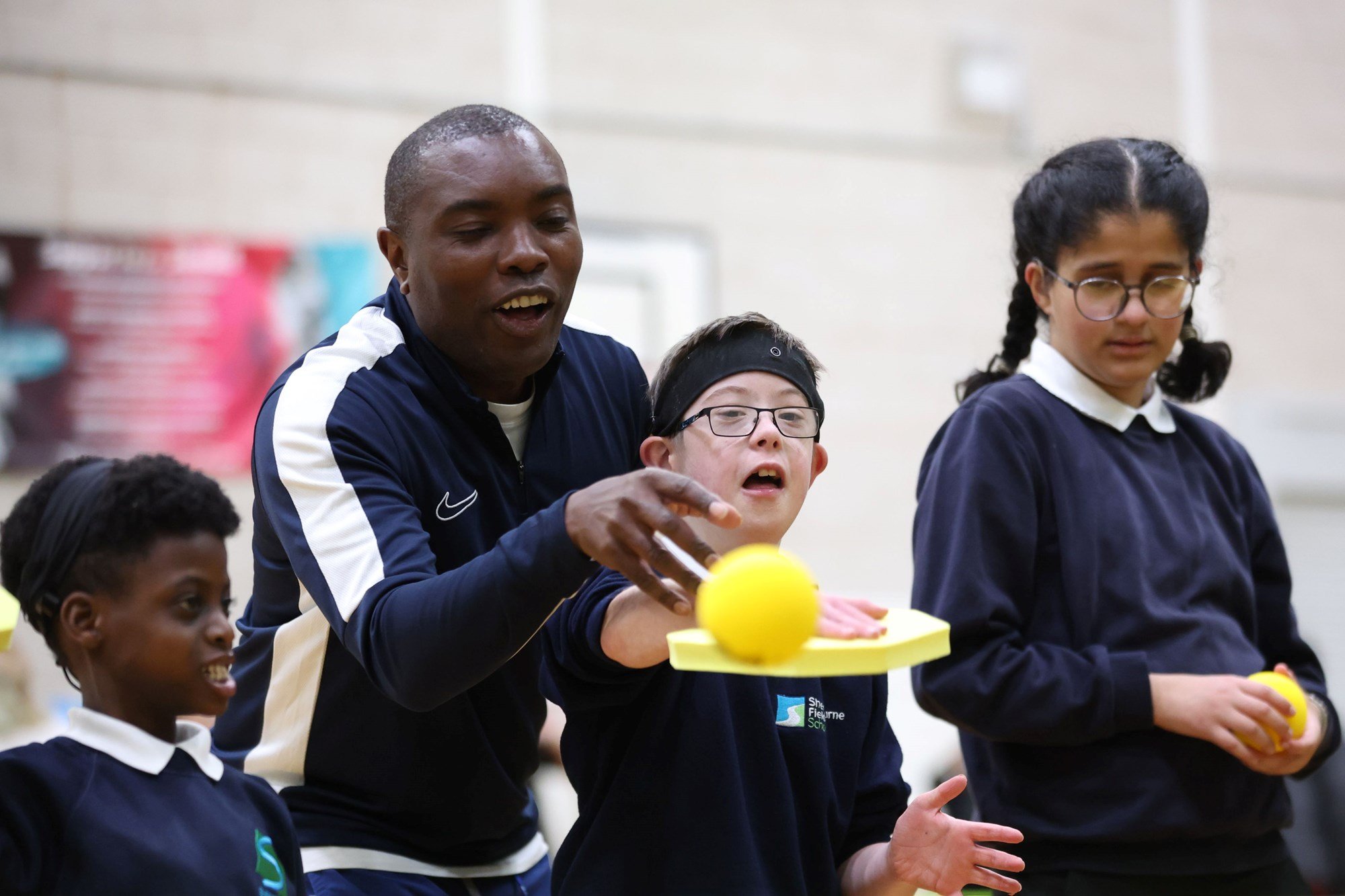 Students are seen taking part in the Deaf Tennis Festival at Woodlands Academy on May 03, 2024 in Coventry, England. 