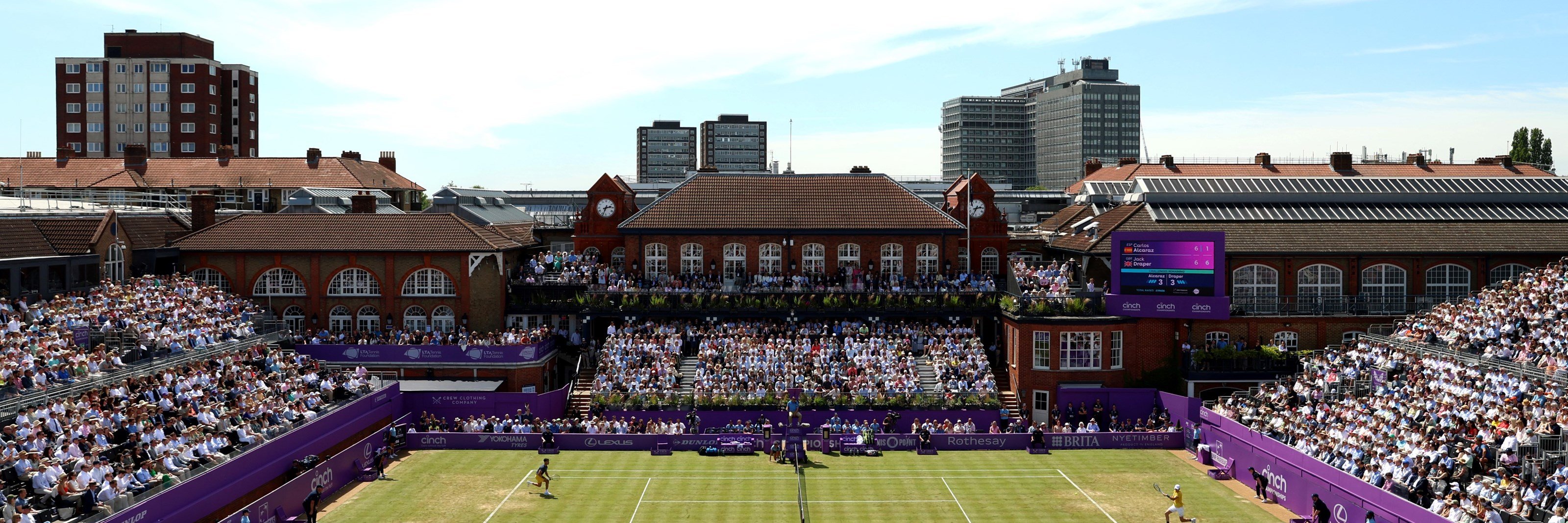 A view across the cinch Championships crowd to the Queen's Club clubhouse