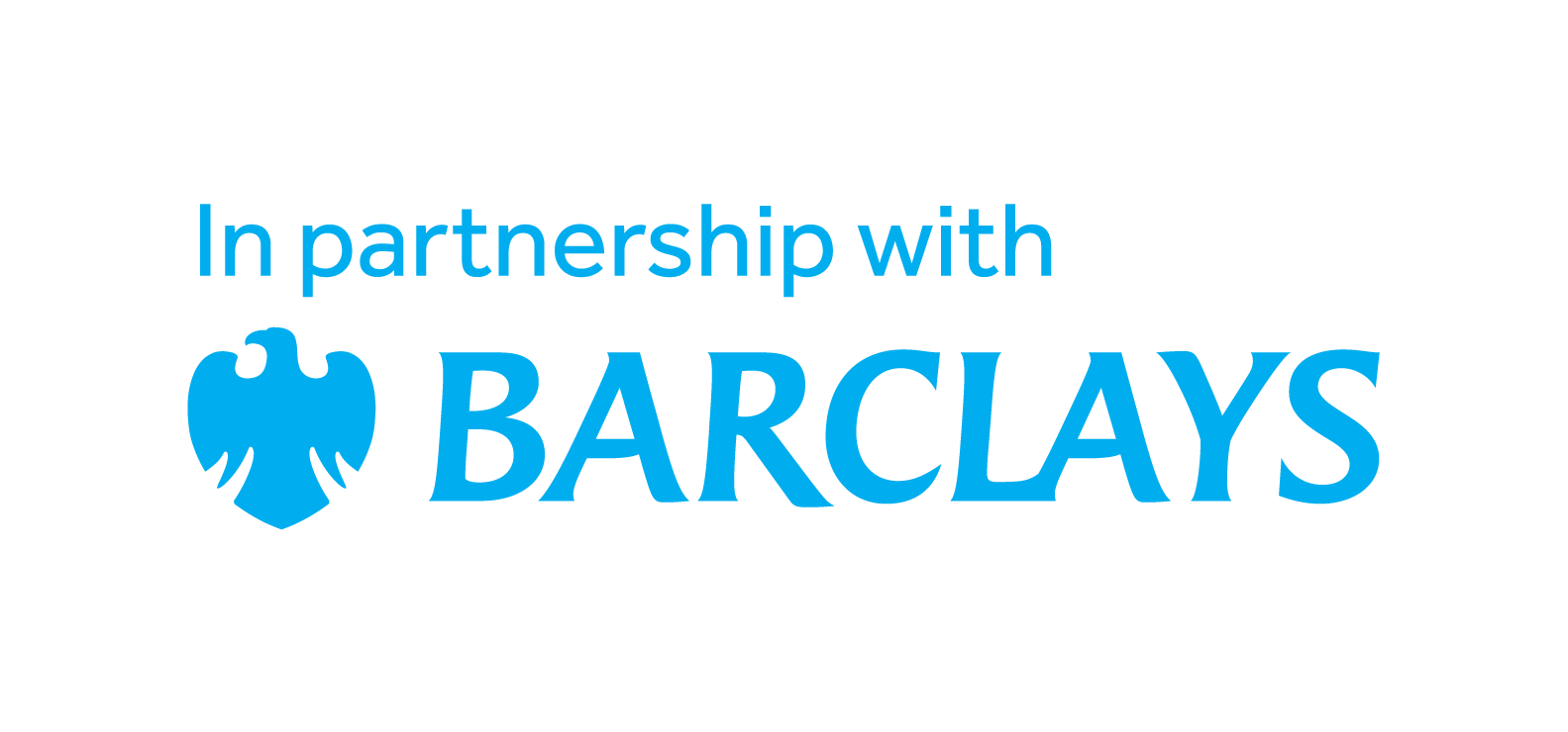 Barclays eagle wordmark logo in partnership with LTA, displayed in cyan blue on a plain background.