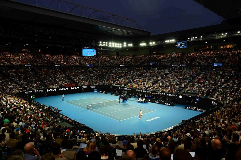 Australian Open crowd looking on watching two players on centre court